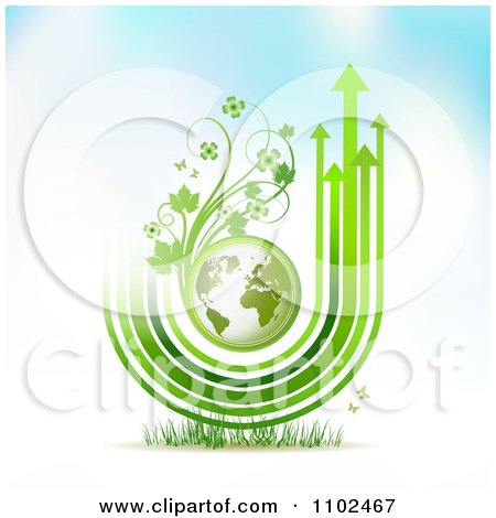 Clipart Arrow Trails And Green Floral Globe Background - Royalty Free Vector Illustration by merlinul