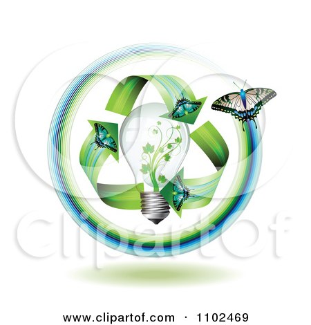 Clipart Green Energy Butterfly Arrows Around A Light Bulb - Royalty Free Vector Illustration by merlinul