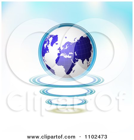 Clipart 3d Blue Globe Over Circles On Gradient - Royalty Free Vector Illustration by merlinul