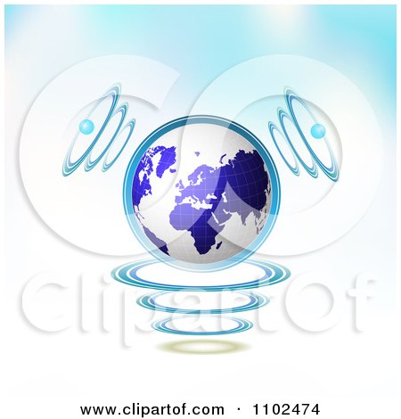 Clipart 3d Blue Globe With Communication Sound Waves On Gradient - Royalty Free Vector Illustration by merlinul
