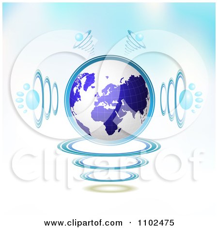 Clipart 3d Blue Globe With Paw Print Sound Waves On Gradient - Royalty Free Vector Illustration by merlinul