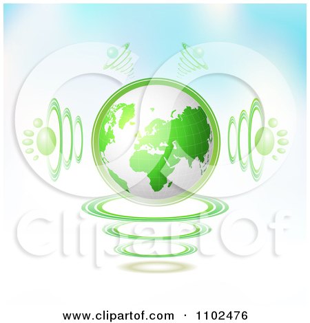 Clipart 3d Green Globe With Paw Print Sound Waves On Gradient - Royalty Free Vector Illustration by merlinul