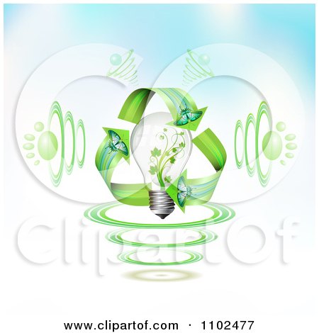 Clipart 3d Light Bulb With Paw Print Sound Waves And Butterfly Recycle Arrows On Gradient - Royalty Free Vector Illustration by merlinul
