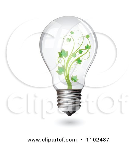 Clipart Renewable Green Energy Light Bulb With A Vine - Royalty Free Vector Illustration by merlinul