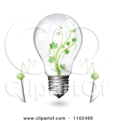 Clipart Renewable Green Energy Light Bulb With Current And A Vine - Royalty Free Vector Illustration by merlinul