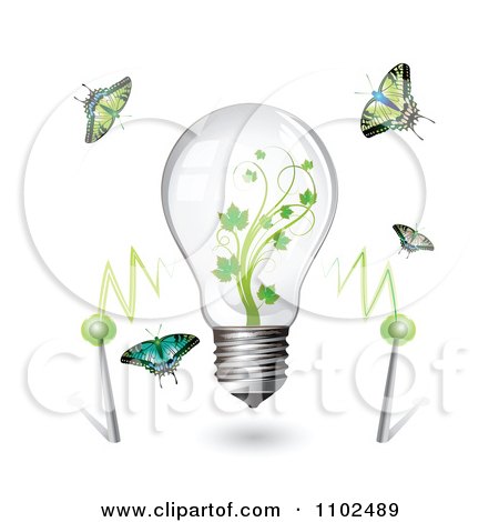 Clipart Renewable Green Energy Light Bulb With Butterflies - Royalty Free Vector Illustration by merlinul