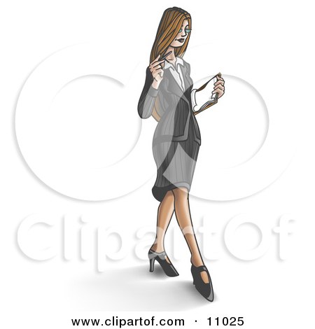Young Businesswoman Looking Down at Paperwork While Walking Clipart Illustration by Leo Blanchette