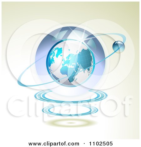 Clipart Shiny Blue Globe With A Ring On Beige - Royalty Free Vector Illustration by merlinul
