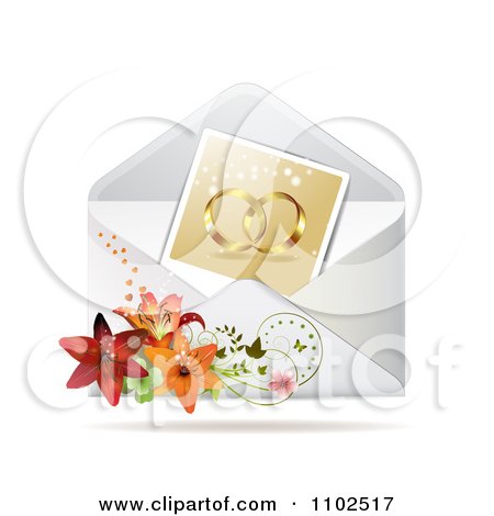 Clipart Photo Of Gold Wedding Bands In An Envelope With Lilies - Royalty Free Vector Illustration by merlinul
