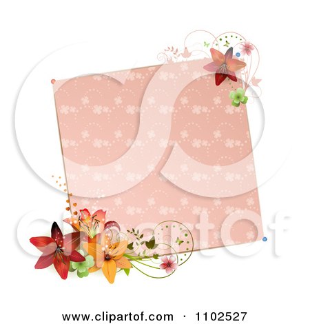 Clipart Blank Pink Note With Lilies And Vines - Royalty Free Vector Illustration by merlinul