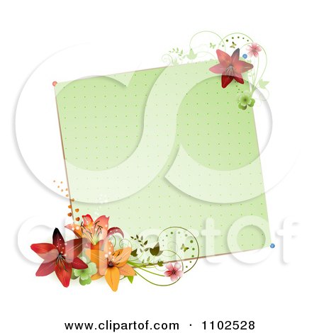 Clipart Blank Green Note With Lilies And Vines - Royalty Free Vector Illustration by merlinul