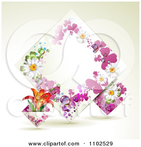 Clipart Diamond Frame With Lilies Daisies And Purple Shamrocks - Royalty Free Vector Illustration by merlinul