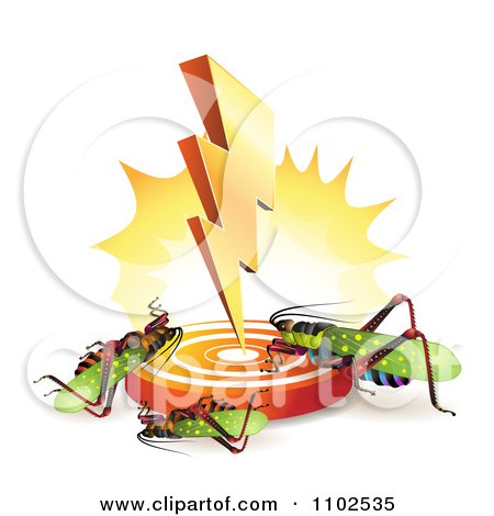 Clipart Bolt Striking Down And Killing Locusts Crickets Or Grasshoppers - Royalty Free Vector Illustration by merlinul