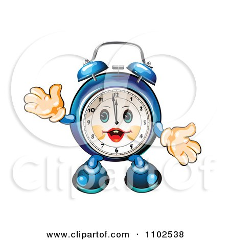 Clipart Happy Blue Alarm Clock Character - Royalty Free Vector Illustration by merlinul