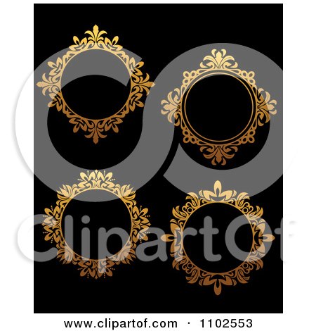 Clipart Ornate Golden Round Frames On Black - Royalty Free Vector Illustration by Vector Tradition SM