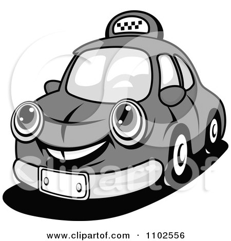 Clipart Happy Grayscale Taxi Cab - Royalty Free Vector Illustration by Vector Tradition SM