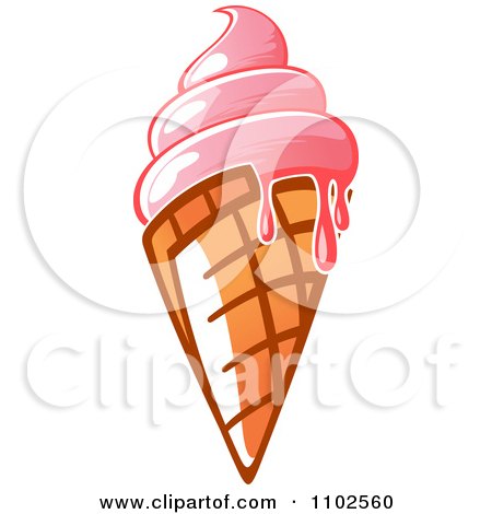 Clipart Melting Strawberry Waffle Ice Cream Cone - Royalty Free Vector Illustration by Vector Tradition SM