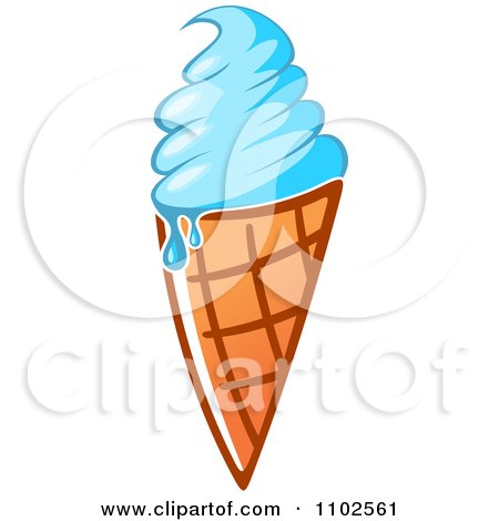 Clipart Melting Blue Frozen Yogurt Waffle Ice Cream Cone - Royalty Free Vector Illustration by Vector Tradition SM