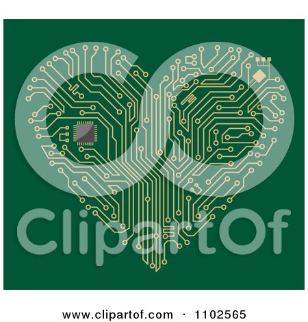 Clipart Circuit Heart Motherboard On Green - Royalty Free Vector Illustration by Vector Tradition SM