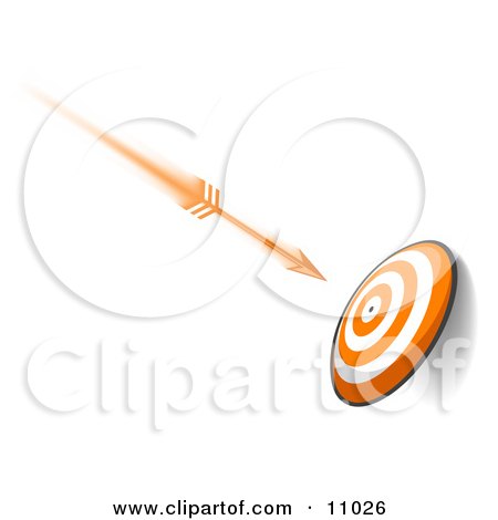 Orange Arrow Flying at a Dartboard Clipart Illustration by Leo Blanchette
