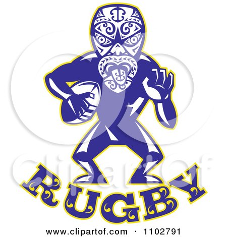 Clipart Maori Warrior Rugby Player Over Text - Royalty Free Vector Illustration by patrimonio