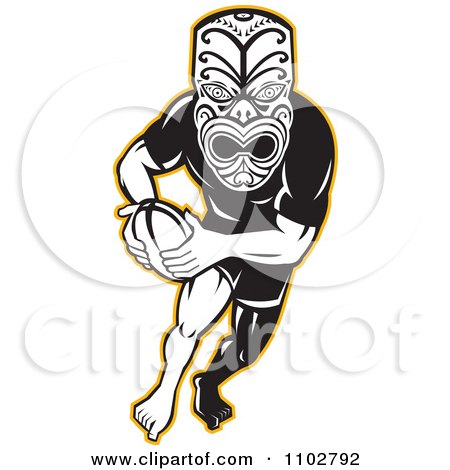 Clipart Yellow Black And White Maori Warrior Rugby Player - Royalty Free Vector Illustration by patrimonio