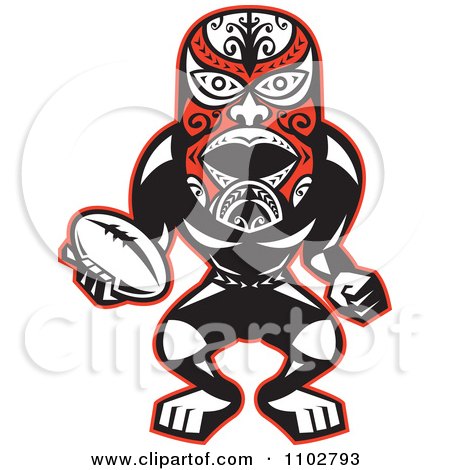 Clipart Red Black And White Maori Warrior Rugby Player - Royalty Free Vector Illustration by patrimonio