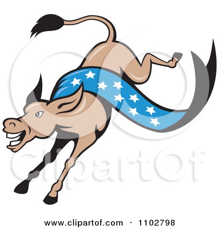 Clipart Democratic Donkey Kicking With A Blue Star Banner - Royalty Free Vector Illustration by patrimonio