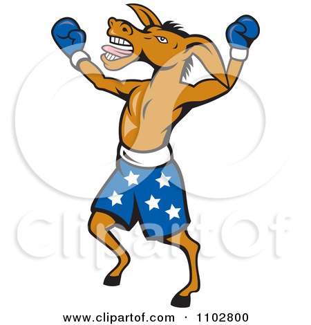 Clipart Democratic Donkey Boxer With Blue Starry Shorts - Royalty Free Vector Illustration by patrimonio