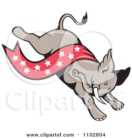 Clipart Republican Elephant Running With A Star Banner - Royalty Free Vector Illustration by patrimonio