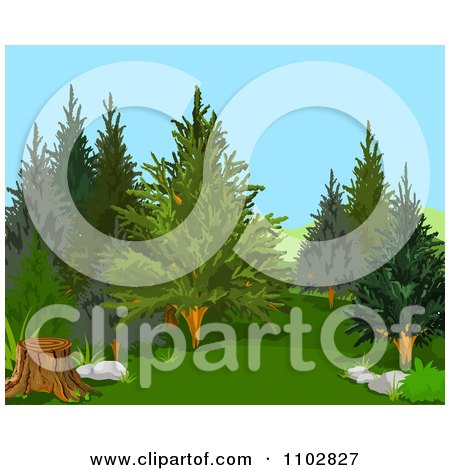 Clipart Woods Background With A Tree Stump - Royalty Free Vector Illustration by Pushkin