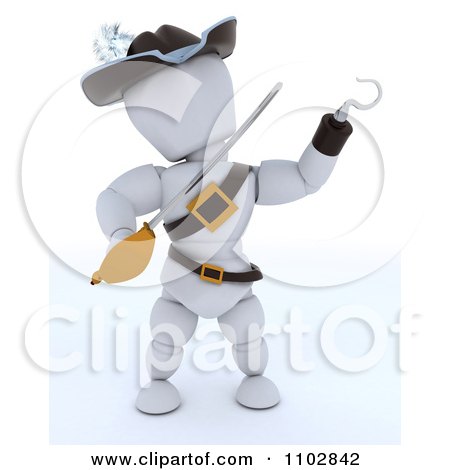 Clipart 3d White Character Pirate With A Hook Hand And Sword - Royalty Free CGI Illustration by KJ Pargeter