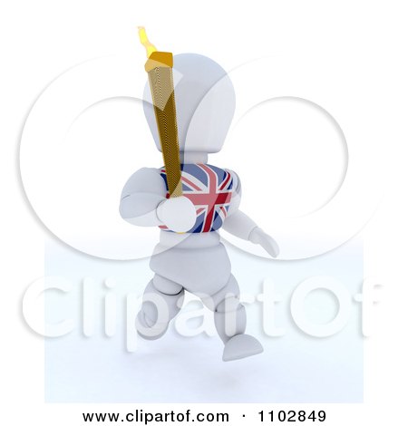 Clipart 3d British White Character Running With The Olympic Torch - Royalty Free CGI Illustration by KJ Pargeter
