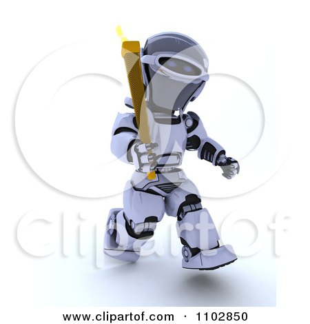 Clipart 3d Robot Running With An Olympic Torch - Royalty Free CGI Illustration by KJ Pargeter