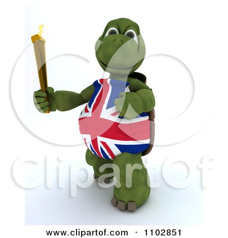 Clipart 3d British Tortoise Running With The Olympic Torch - Royalty Free CGI Illustration by KJ Pargeter