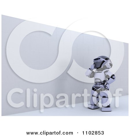 Clipart 3d Robot At A Wall Obstacle - Royalty Free CGI Illustration by KJ Pargeter