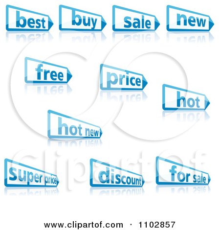 Clipart Blue Retail Pencil Shaped Labels And Reflections - Royalty Free Vector Illustration by dero