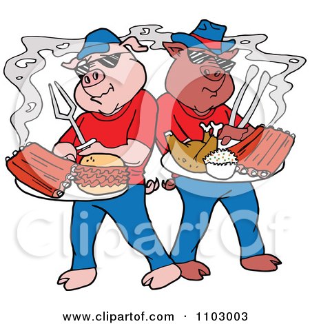 Clipart Cool Bbq Pigs With Ribs Pulled Pork Burgers And Poultry - Royalty Free Vector Illustration by LaffToon