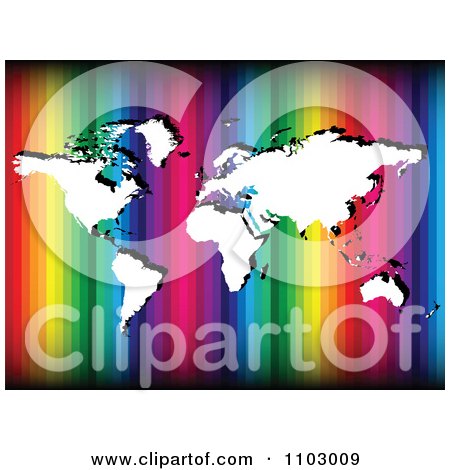 Clipart White World Atlas Map Over Rainbow Stripes - Royalty Free Vector Illustration by Andrei Marincas