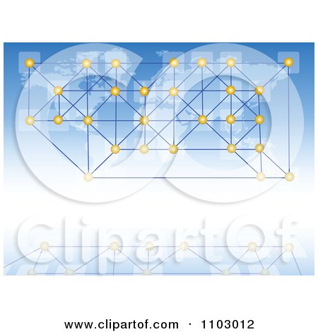 Clipart Communications Background Of Networked Dots Over A Map On Blue - Royalty Free Vector Illustration by Andrei Marincas