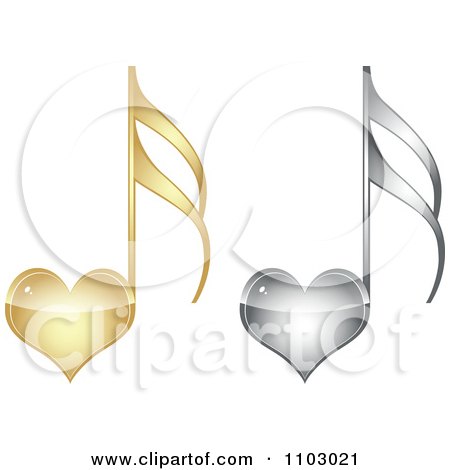 Clipart Gold And Silver Heart Love Music Notes - Royalty Free Vector Illustration by Andrei Marincas