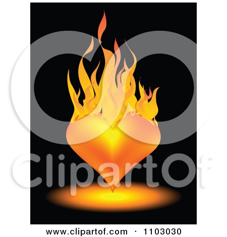 Clipart 3d Orange Heart On Fire Over Black - Royalty Free Vector Illustration by Andrei Marincas