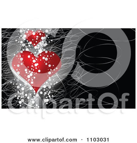 Clipart Valentines Day Background Of Two Red Hearts Grunge And Scratches On Black - Royalty Free Vector Illustration by Andrei Marincas