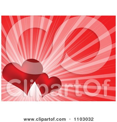 Clipart Valentines Day Background Of Two Red Hearts And Rays - Royalty Free Vector Illustration by Andrei Marincas
