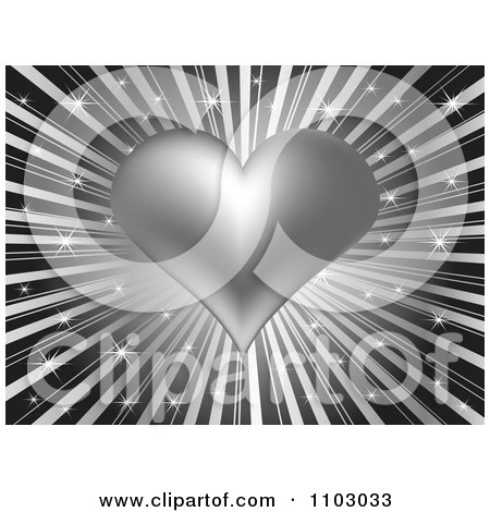 Clipart Valentines Day Background Of A Silver Heart Over Sparkly Rays - Royalty Free Vector Illustration by Andrei Marincas