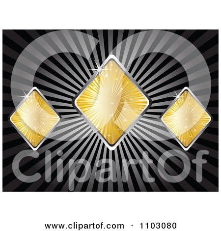 Clipart Shiny Gold And Silver Rhombus Or Poker Diamonds On Rays - Royalty Free Vector Illustration by Andrei Marincas