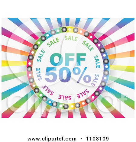 Clipart Fifty Percent Off Circle On Colorful Rays - Royalty Free Vector Illustration by Andrei Marincas