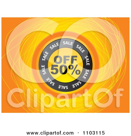 Clipart Round Fifty Percent Off Circle Over Scribbles On Orange - Royalty Free Vector Illustration by Andrei Marincas