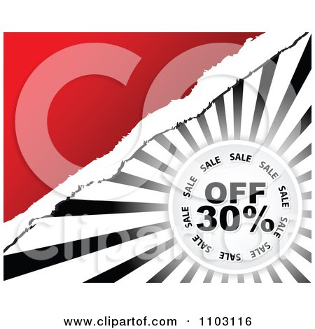 Clipart Thirty Percent Off Sale Circle Over Rays With Torn Paper And Red - Royalty Free Vector Illustration by Andrei Marincas