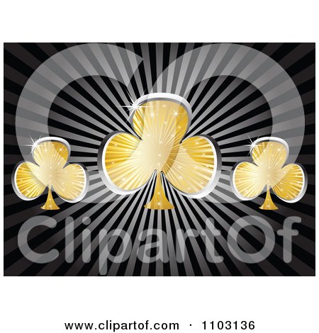 Clipart Shiny Gold And Silver Clover Or Poker Clubs On Rays - Royalty Free Vector Illustration by Andrei Marincas